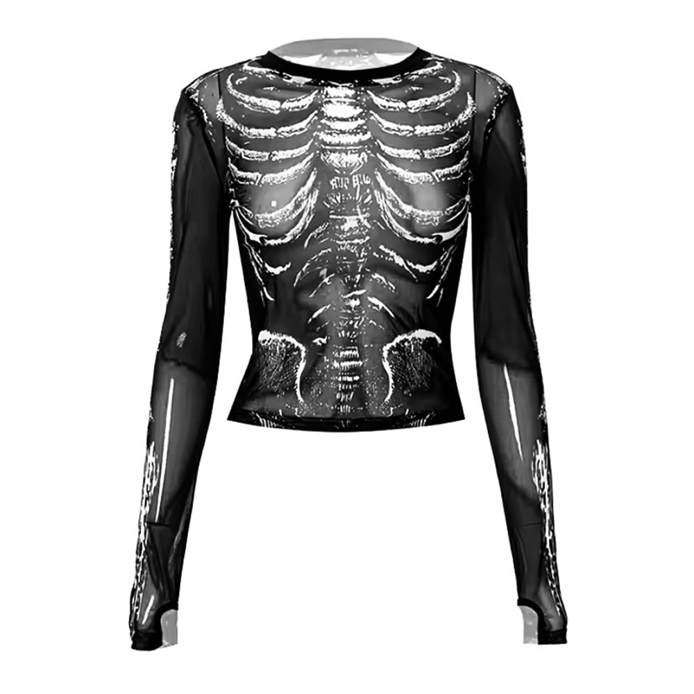 Skeleton long sleeve mesh top